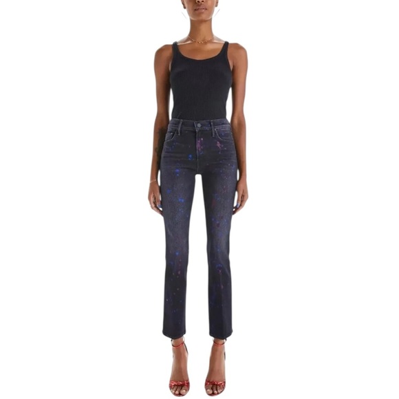 MOTHER the Insider Ankle Rain City Lights Jean gray black paint splatter print - Picture 11 of 11